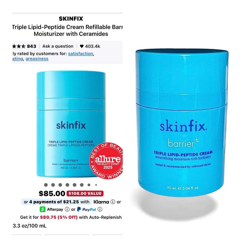 Skinfix Barrier+Triple Lipid-Peptide Cream Refillable Moisturizer 3.04 fl oz!